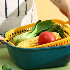 6pcs Double Layer Drain Basket Colander Strainer Reusable Fruits Washing Basket