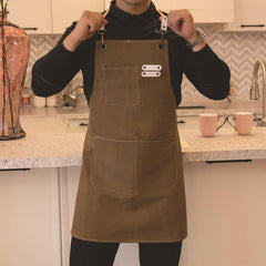 Solid Style Linen Apron Waterproof Kitchen Cooking Apron