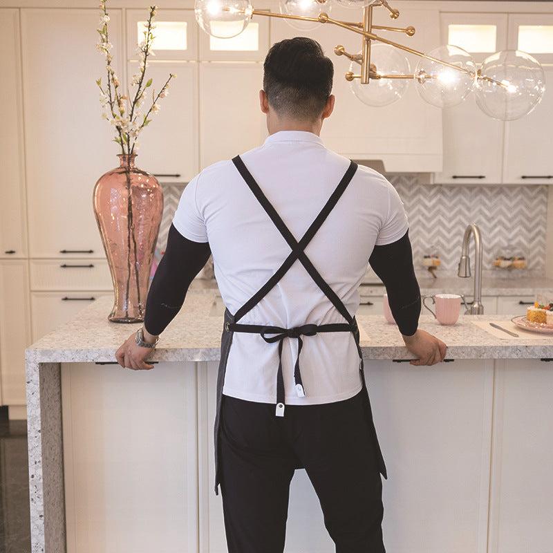 Solid Style Linen Apron Waterproof Kitchen Cooking Apron