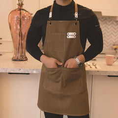 Solid Style Linen Apron Waterproof Kitchen Cooking Apron