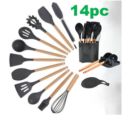 14pcs Non Stick Silicone Kitchen Utensil Set with Spoon Rest