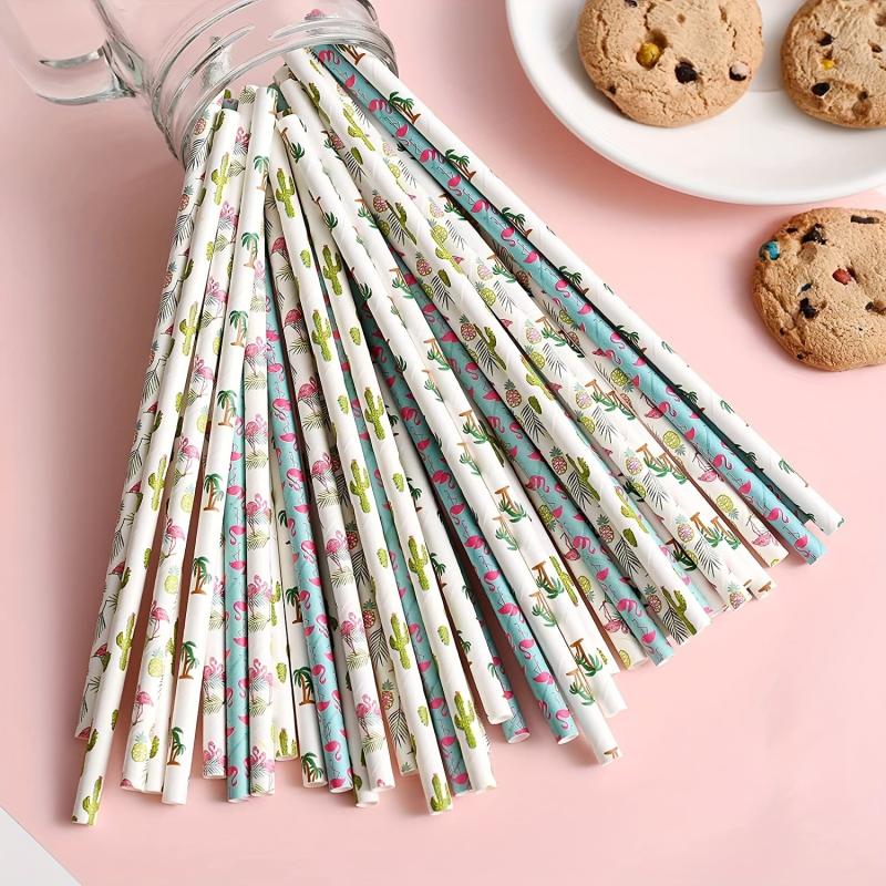100pcs Hawaiian Tropical Party Paper Straws for Wedding Bridal Jui
