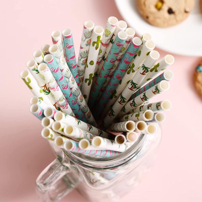 100pcs Hawaiian Tropical Party Paper Straws for Wedding Bridal Jui