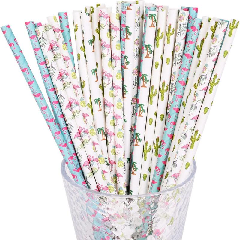 100pcs Hawaiian Tropical Party Paper Straws for Wedding Bridal Jui
