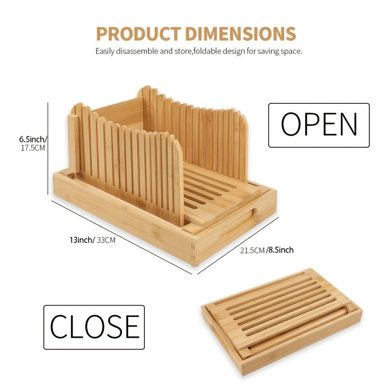 Bamboo Bread Slicer With Crumbs Tray Foldable Wooden Bread Slicer
