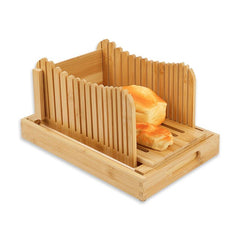 Bamboo Bread Slicer With Crumbs Tray Foldable Wooden Bread Slicer