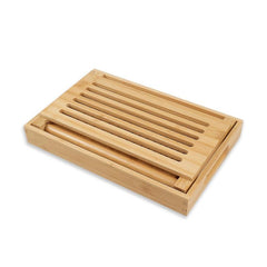Bamboo Bread Slicer With Crumbs Tray Foldable Wooden Bread Slicer