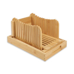 Bamboo Bread Slicer With Crumbs Tray Foldable Wooden Bread Slicer