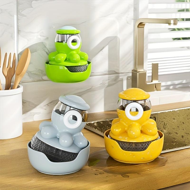 Octopus Pot Brush With Soap Dispenser - Mini Dish Brush