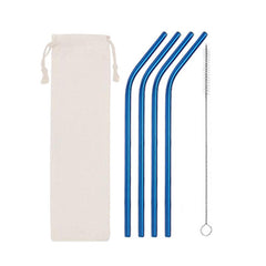 5pcs Stainless Steel Straw Set Coffee Colorful Elbow Metal Straw