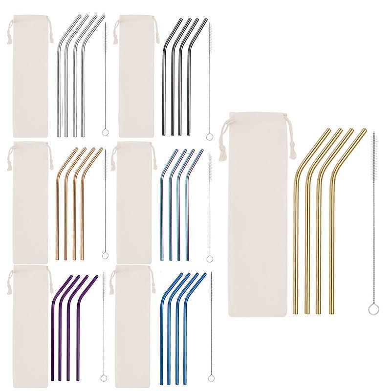 5pcs Stainless Steel Straw Set Coffee Colorful Elbow Metal Straw
