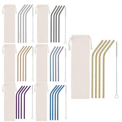 5pcs Stainless Steel Straw Set Coffee Colorful Elbow Metal Straw