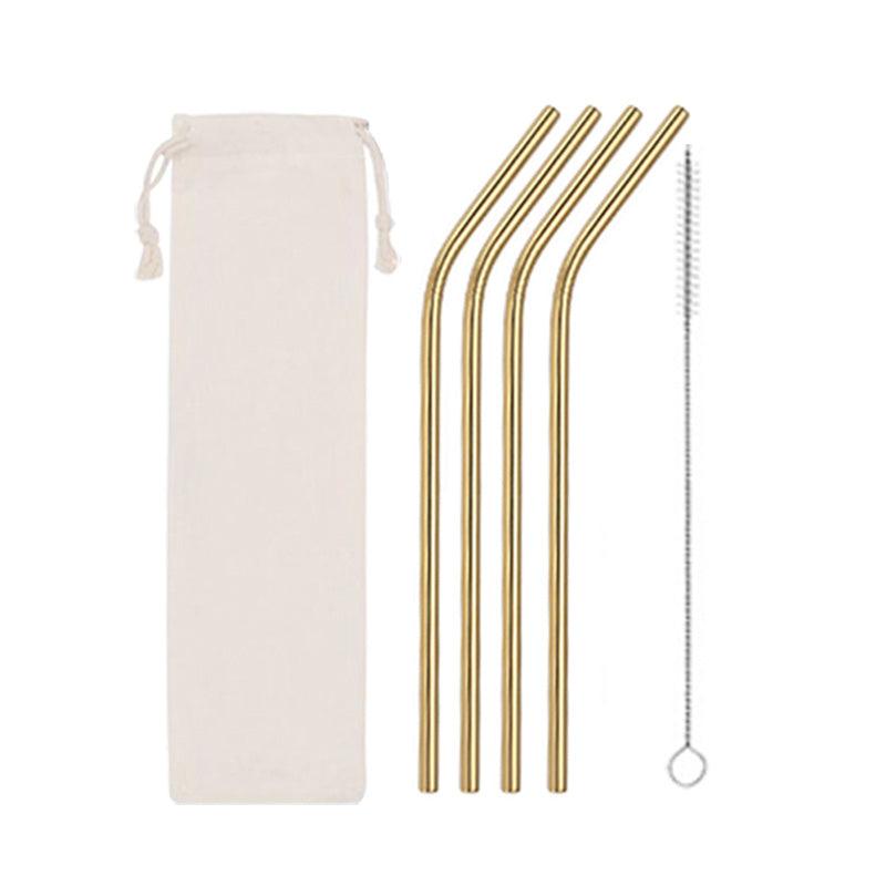 5pcs Stainless Steel Straw Set Coffee Colorful Elbow Metal Straw