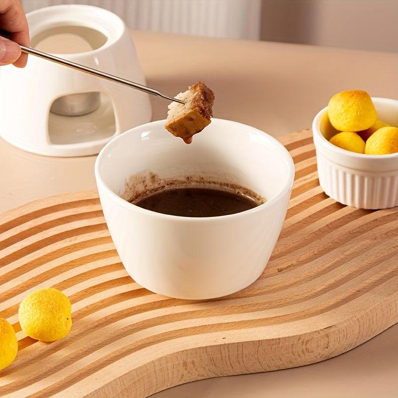 Ceramic Cheese Fondue Set With Forks & Candle, Chocolate Melting Fondue Pot