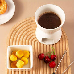 Ceramic Cheese Fondue Set With Forks & Candle, Chocolate Melting Fondue Pot