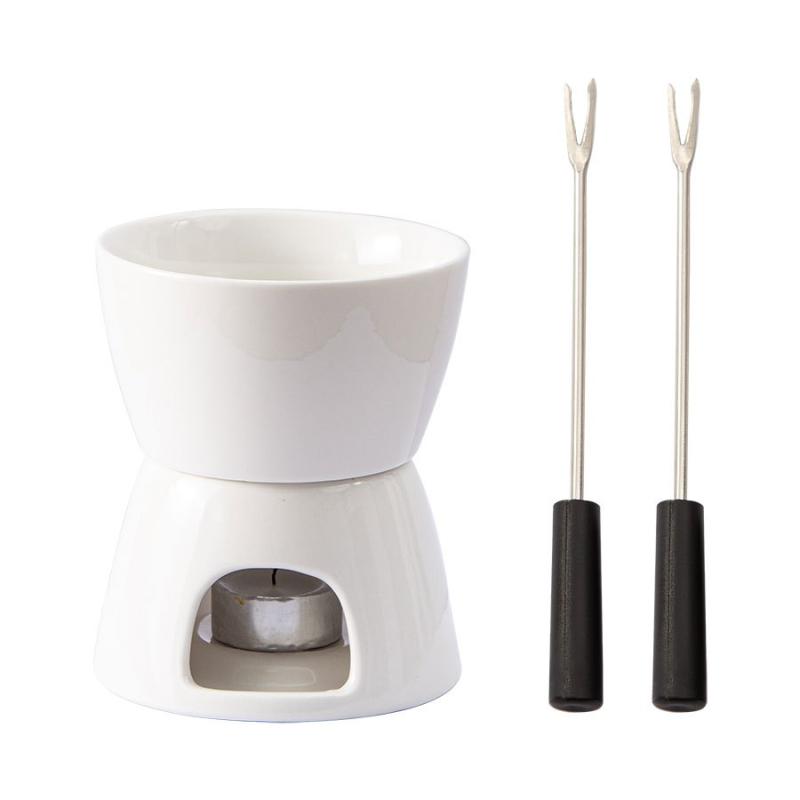 Ceramic Cheese Fondue Set With Forks & Candle, Chocolate Melting Fondue Pot