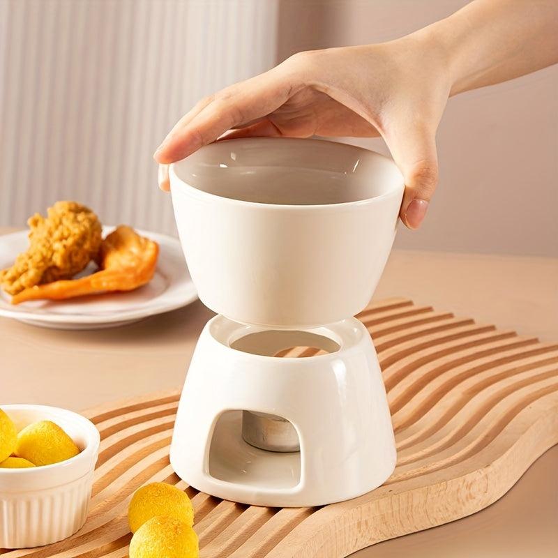 Ceramic Cheese Fondue Set With Forks & Candle, Chocolate Melting Fondue Pot