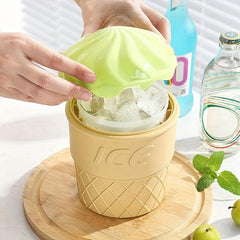 Ice Cream Cone Shaped Ice Bucket with Lid - Silicone Ice Cube Tray