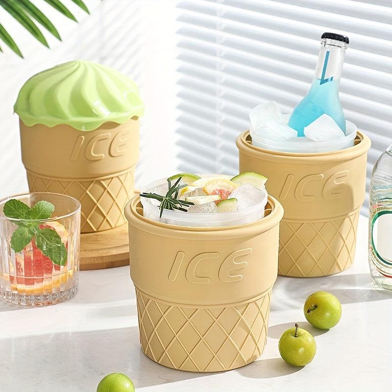 Ice Cream Cone Shaped Ice Bucket with Lid - Silicone Ice Cube Tray