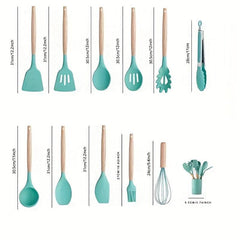 12pcs Silicone Utensil Set w/ Plastic Holder, School Supplies for Dorm