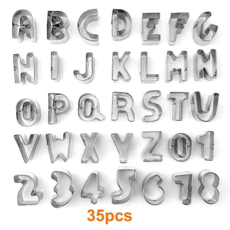 35pcs Alphabet & Numbers Cookie Cutters Stainless Steel Baking Molds