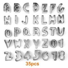 35pcs Alphabet & Numbers Cookie Cutters Stainless Steel Baking Molds