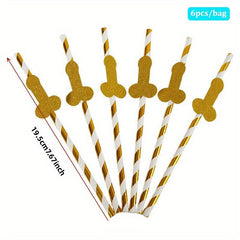 6Pcs Bachelorette Party Disposable Tableware Straw Decor