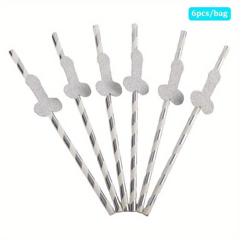 6Pcs Bachelorette Party Disposable Tableware Straw Decor
