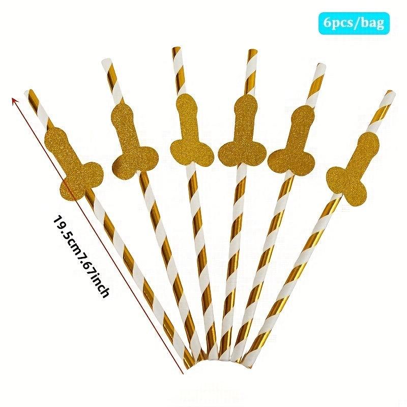 6Pcs Bachelorette Party Disposable Tableware Straw Decor