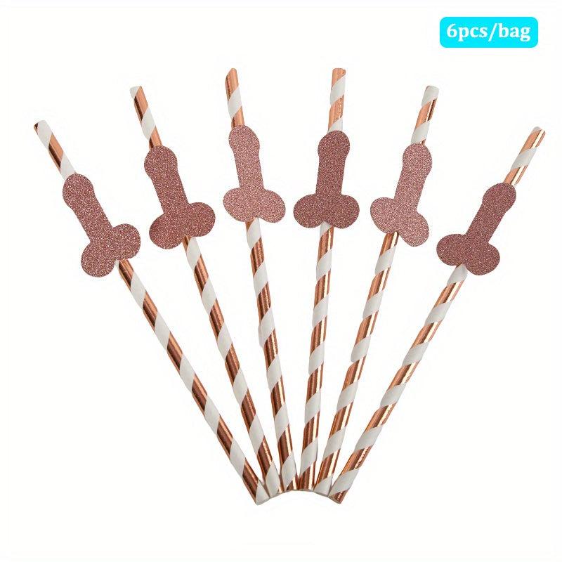 6Pcs Bachelorette Party Disposable Tableware Straw Decor