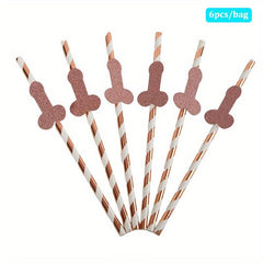 6Pcs Bachelorette Party Disposable Tableware Straw Decor