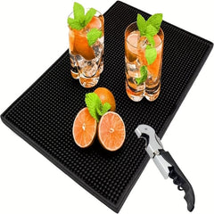 Non Slip Bar Mat & Wine Opener Set, Waterproof PVC Soft Rubber Coffee Spill Mat