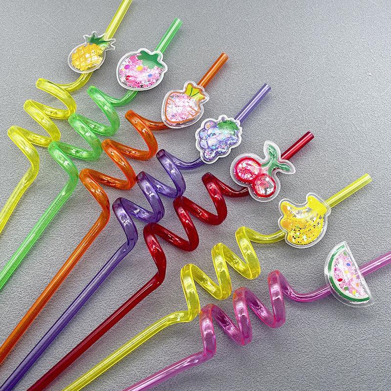 6pcs Sequin Fruit Shaped Straws for Kids' Parties Milk Teas
