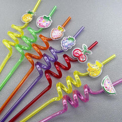 6pcs Sequin Fruit Shaped Straws for Kids' Parties Milk Teas
