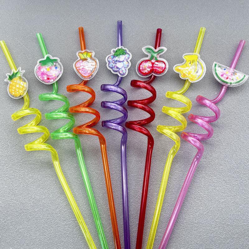 6pcs Sequin Fruit Shaped Straws for Kids' Parties Milk Teas
