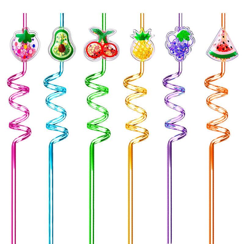 6pcs Sequin Fruit Shaped Straws for Kids' Parties Milk Teas