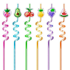 6pcs Sequin Fruit Shaped Straws for Kids' Parties Milk Teas