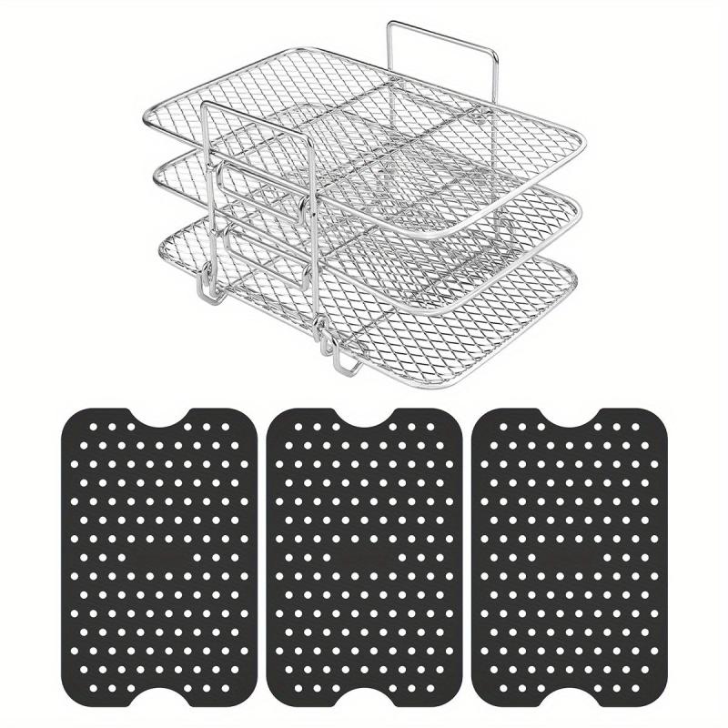 Air Fryer Rack With 50 Liners Sheets Stainless Steel Air Fryer Grill Rack