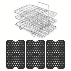 Air Fryer Rack With 50 Liners Sheets Stainless Steel Air Fryer Grill Rack