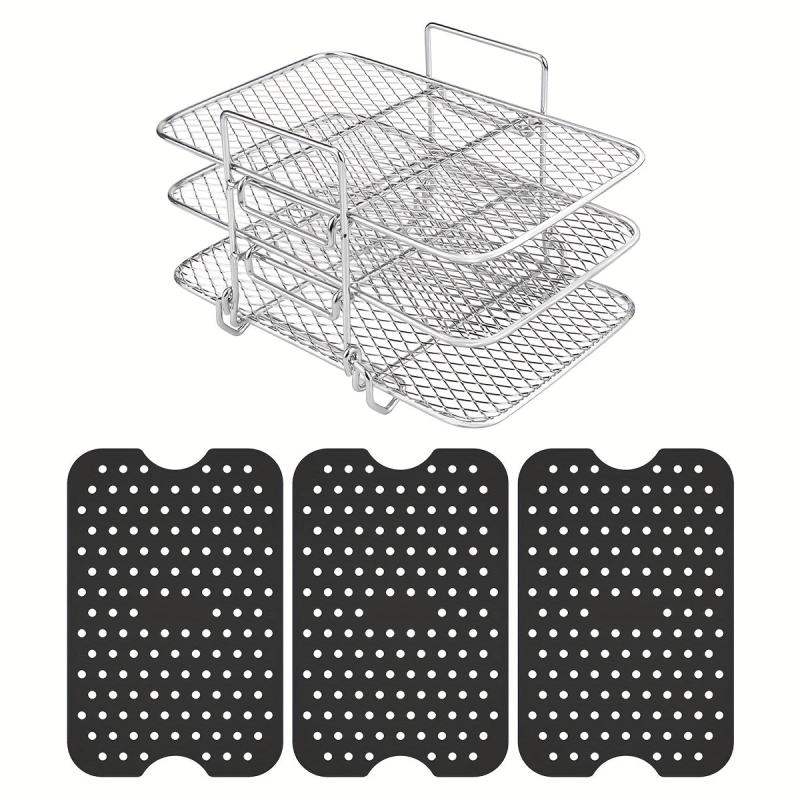 Air Fryer Rack With 50 Liners Sheets Stainless Steel Air Fryer Grill Rack
