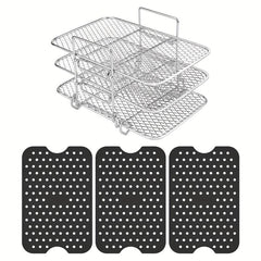 Air Fryer Rack With 50 Liners Sheets Stainless Steel Air Fryer Grill Rack