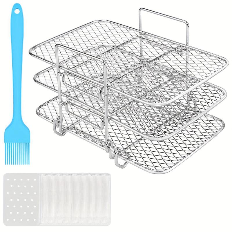 Air Fryer Rack With 50 Liners Sheets Stainless Steel Air Fryer Grill Rack