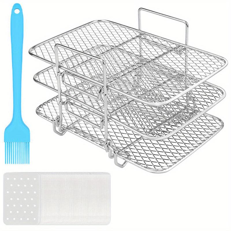 Air Fryer Rack With 50 Liners Sheets Stainless Steel Air Fryer Grill Rack