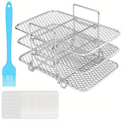 Air Fryer Rack With 50 Liners Sheets Stainless Steel Air Fryer Grill Rack