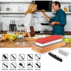 2 Sided Sharpening Stone Kit with Bamboo Base