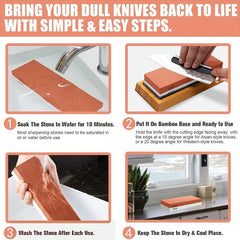 2 Sided Sharpening Stone Kit with Bamboo Base
