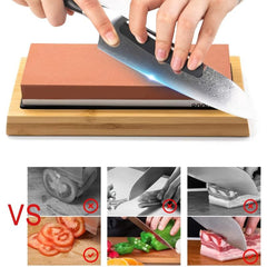 2 Sided Sharpening Stone Kit with Bamboo Base