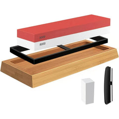 2 Sided Sharpening Stone Kit with Bamboo Base