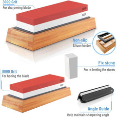 2 Sided Sharpening Stone Kit with Bamboo Base