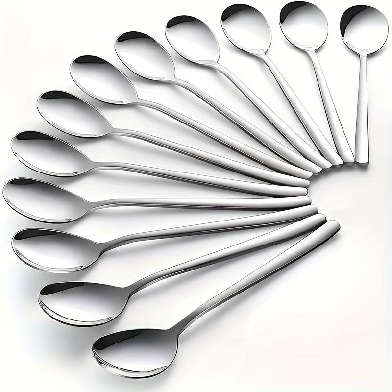 12pcs Stainless Steel Soup Spoons with Long Handles for Kitchen and Restaurant
